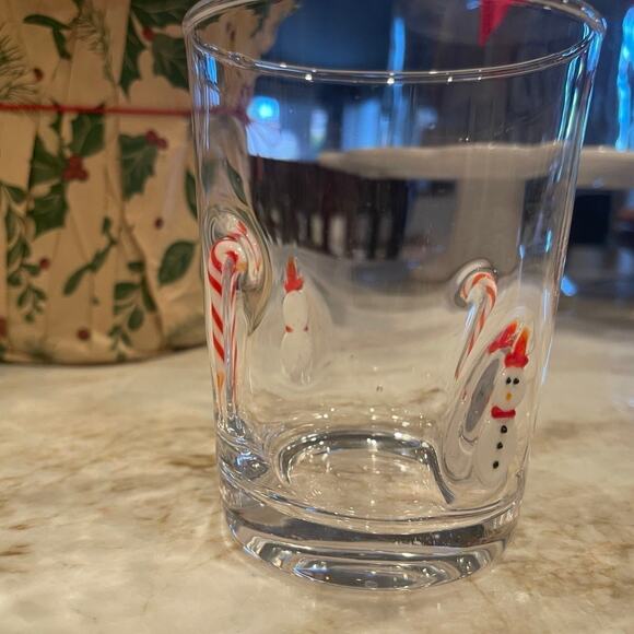 Anthropologie Christmas art glass juice glass or cocktail Candy Canes & Snowman - Picture 5 of 10